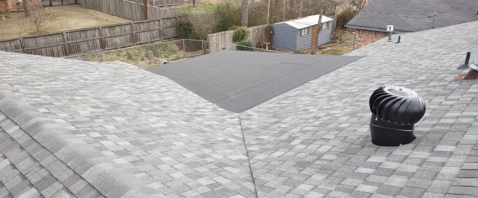 Ridge line of a newly shingled roof